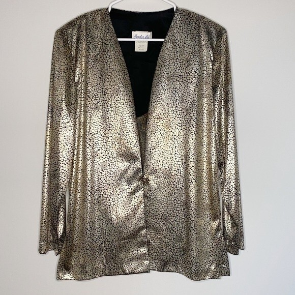 Jordan Ari Vintage Metallic Gold Semi Sheer Blazer with Shoulder Pads Size M - Picture 1 of 8